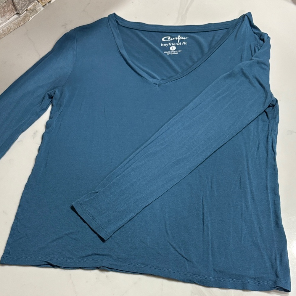 Curfew Blue Long Sleeve Top